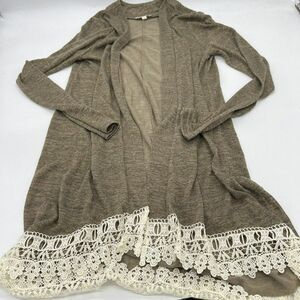 Umgee Beige Long Sleeve Cardigan Lace Trimmed Hem Size Medium
